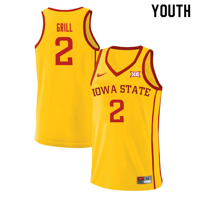 Youth #2 Caleb Grill Iowa State Cyclones College Basketball Jerseys Sale-Yellow - Click Image to Close
